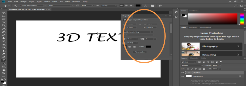 3D Text in Photoshop - Resizing the Text