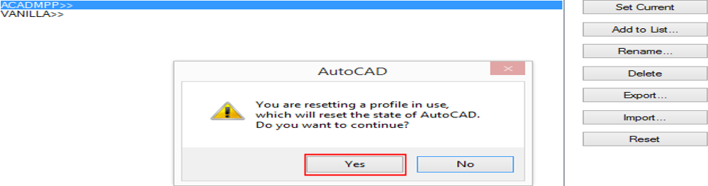 Profile Resetting in AutoCAD Toolbars 