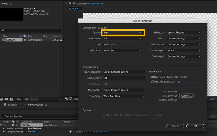 Exporting Video With An Alpha Channel for Transparency in After Effects