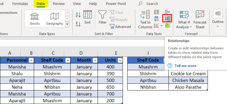 excel data model link tables