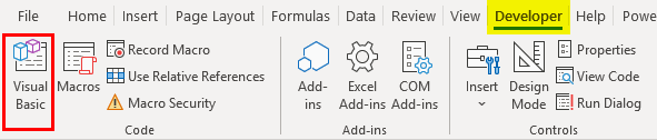 deveolper tab -Visual Basic