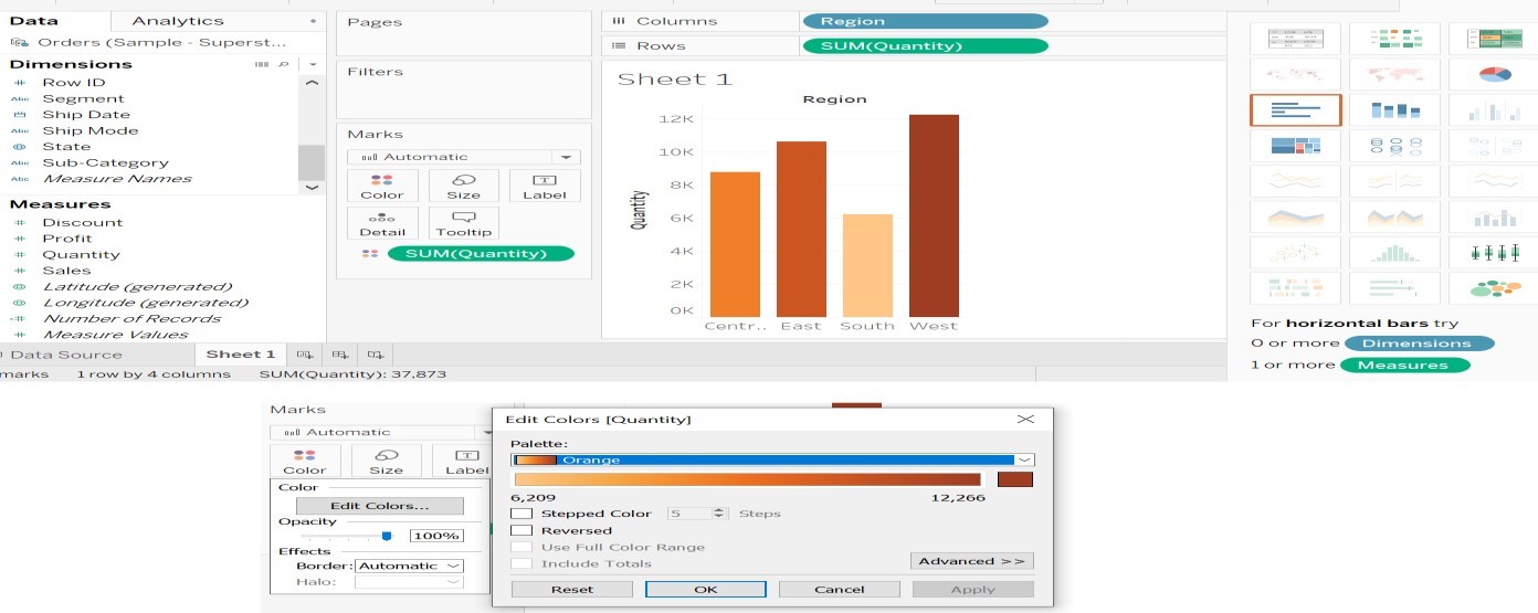 drag reagion quantity in tableau