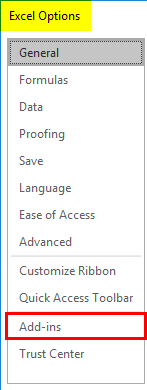 Add-ins option 