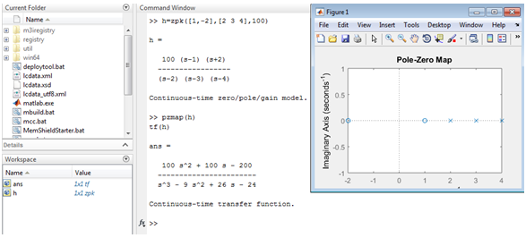 Transfer Functions in Matlab - zpk command