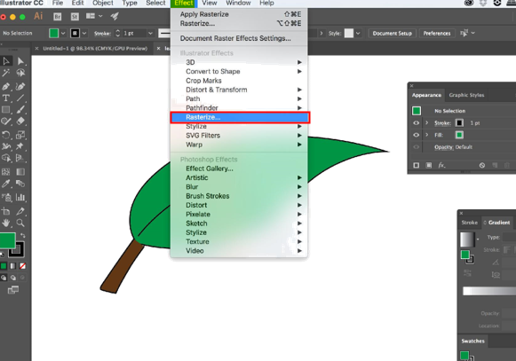 adobe illustrator rasterize shortcut