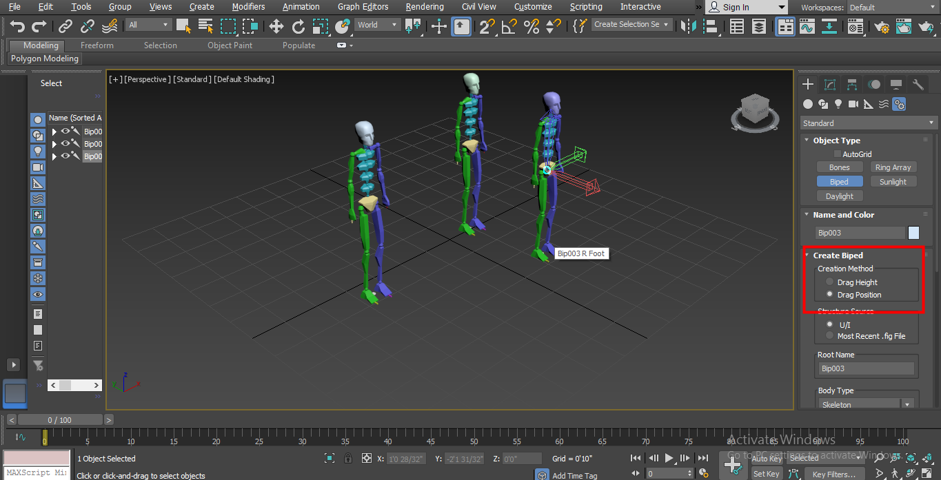 Настройка модели. 3ds Max free Rigged biped. При сохранении бипед уменьшается 3д Макс.