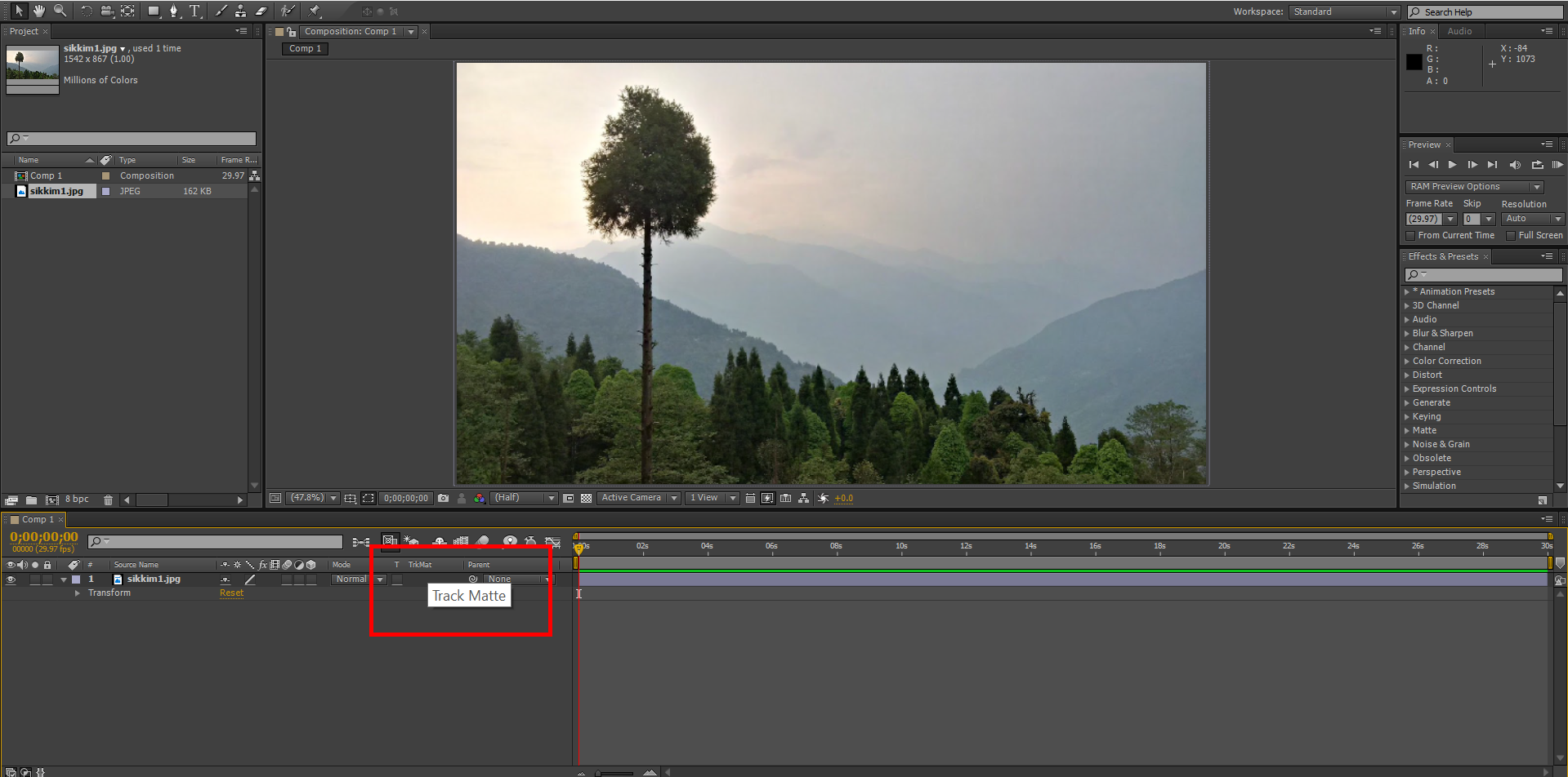 add drop shadow alpha matte after effects