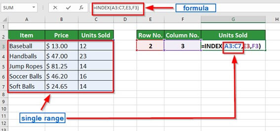 INDEX function in excel-Array Form