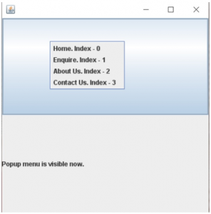 JPopupMenu | Example | Methods of JPopupMenu