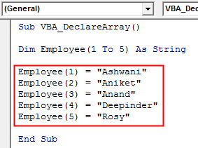 VBA Declare Array Example 1-3