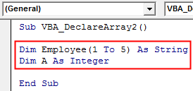 VBA Declare Array Example 2-2