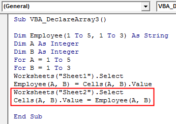 VBA Declare Array Example 3-6