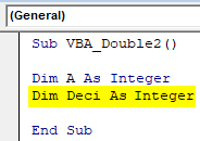 Define variable as Integer
