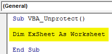 VBA Unprotect Sheet Example 1-2