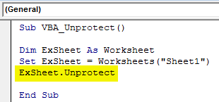 VBA Unprotect Sheet Example 1-4