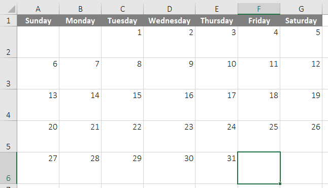 Excel Calendar Template