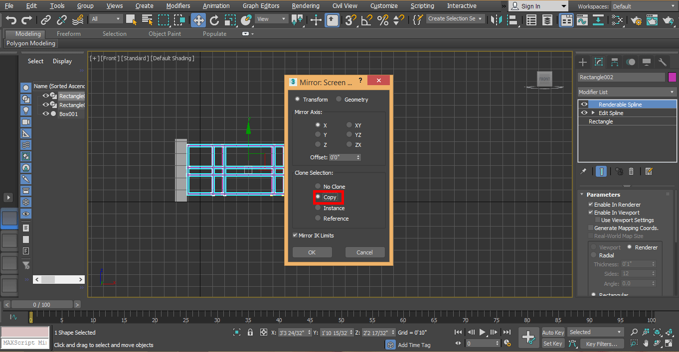 copy radio button (Animation in 3ds Max)