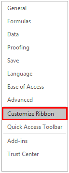 customize ribbon-program excel
