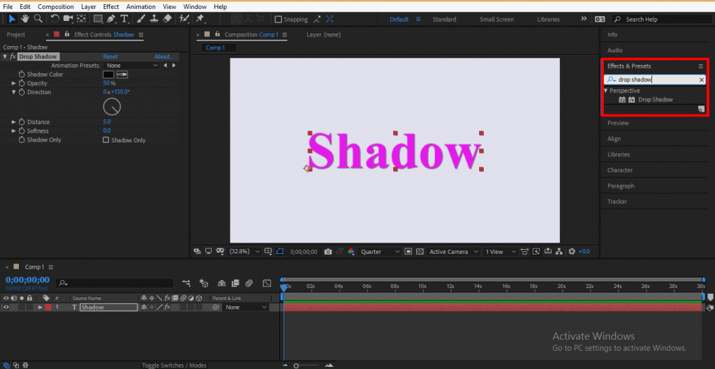 animating drop shadows after effects