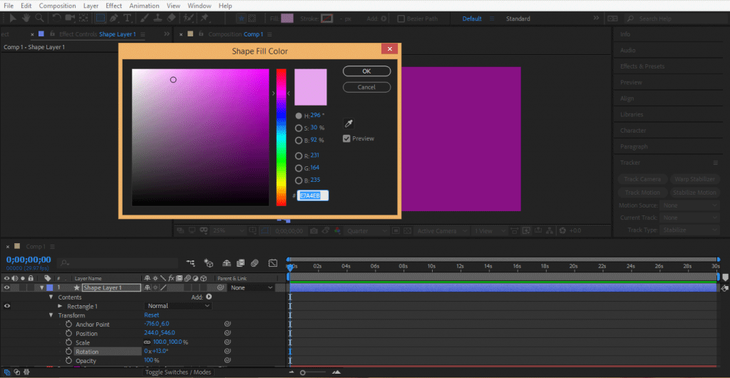 after effects change color of solid