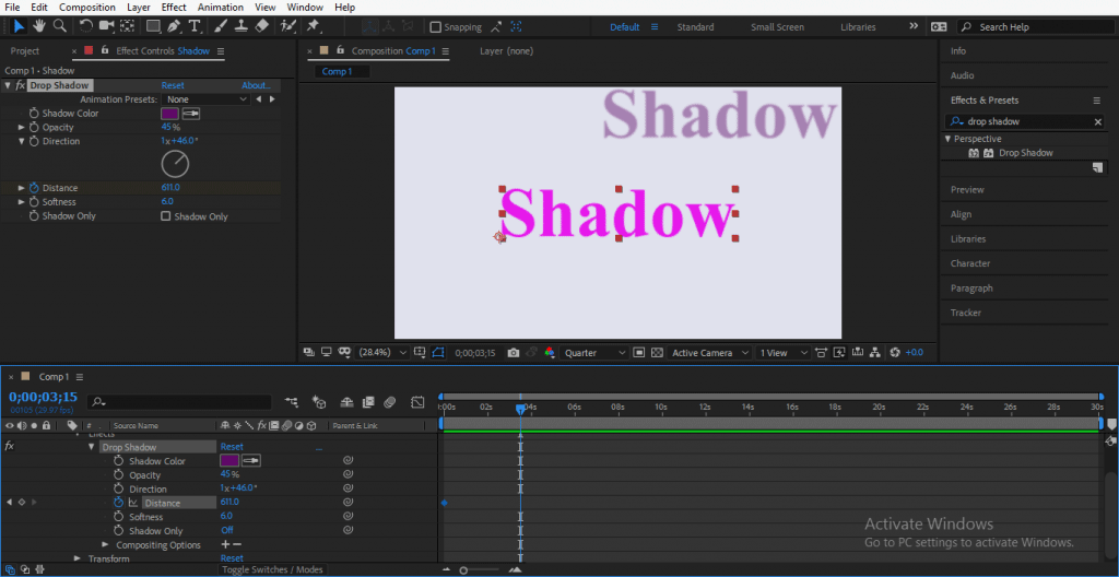 after effects drop shadow on texty