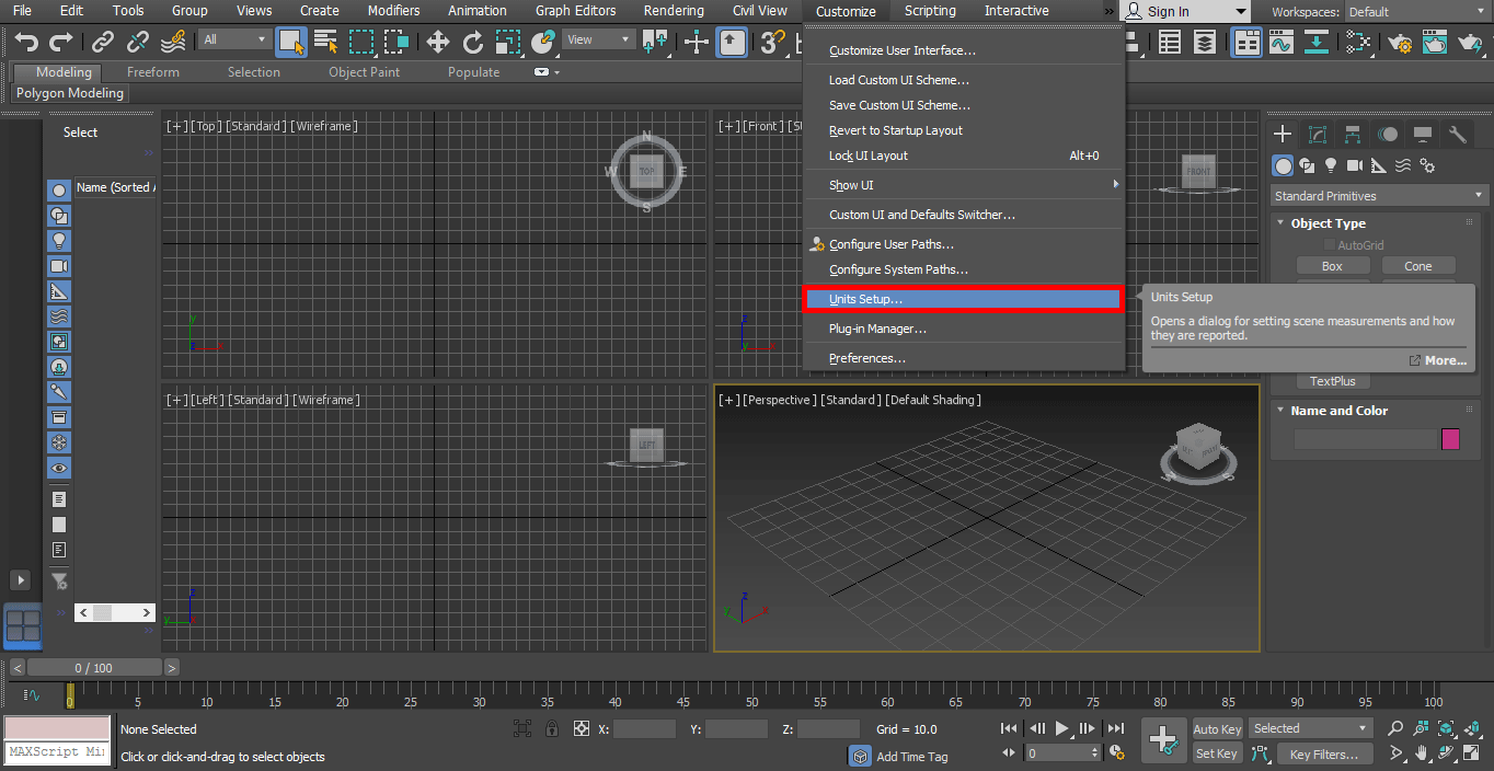 3ds max change units