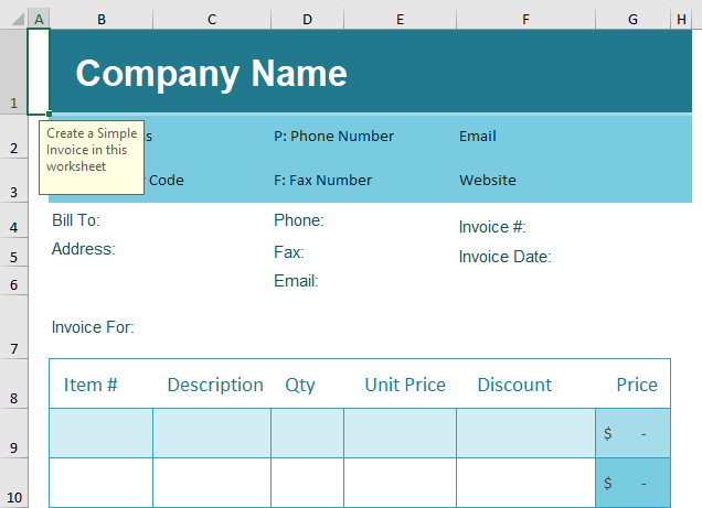 Blank Invoice Excel Template Example 1-5