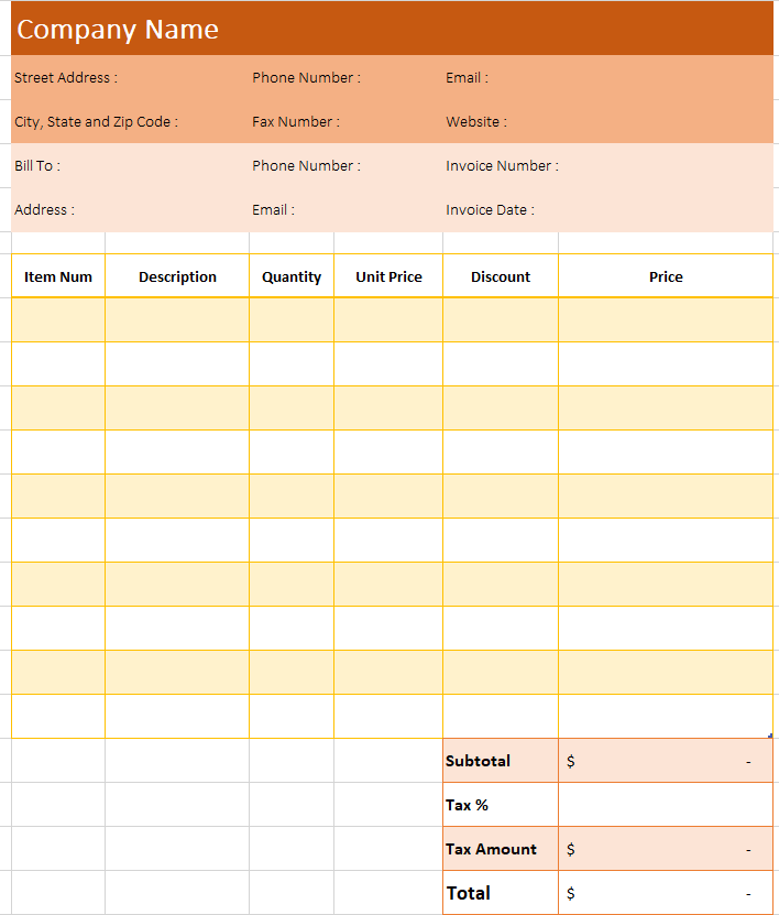 microsoft excel bill format