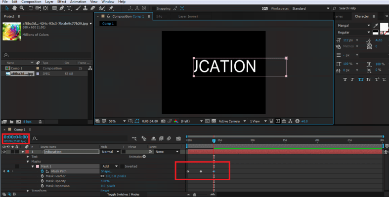Masking Layers in Adobe After Effects - Change the position of the Mask 