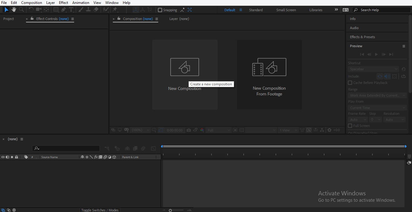 Esporta nell'area della finestra Composizione After Effects 2