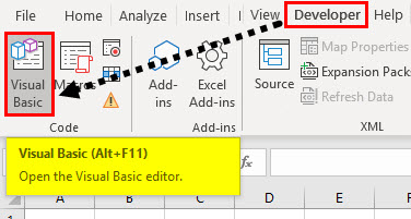 Developer Tab>Visual Basic