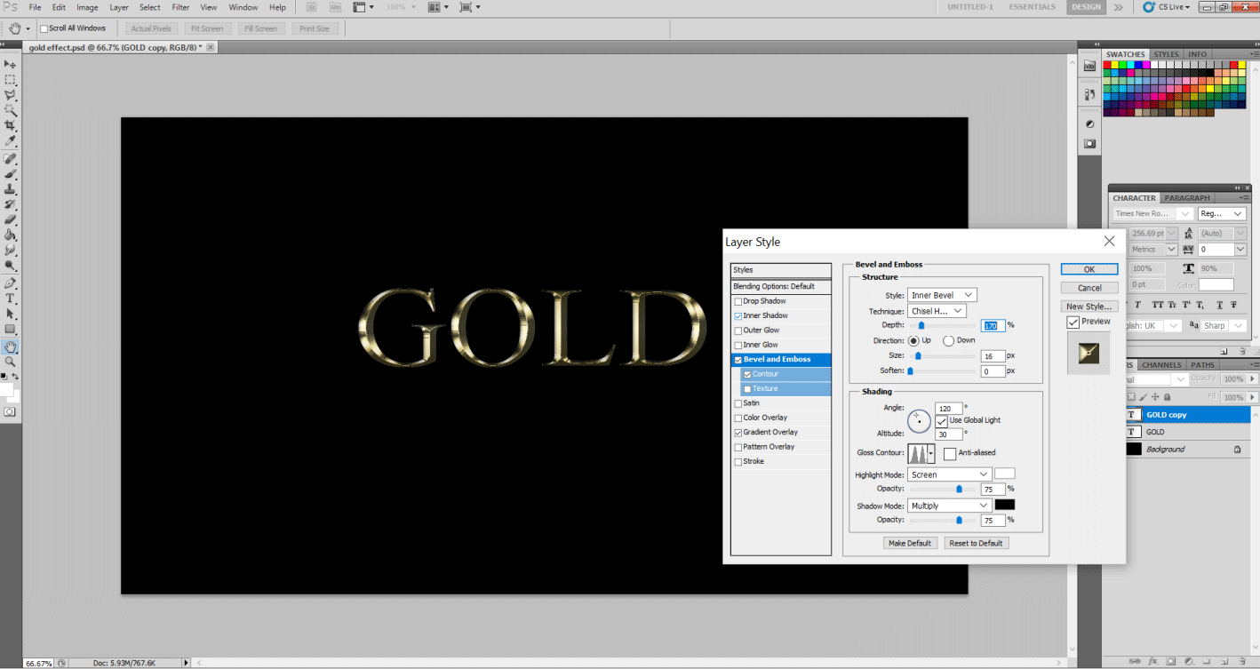 Gold Text Effect in Photoshop 1-10