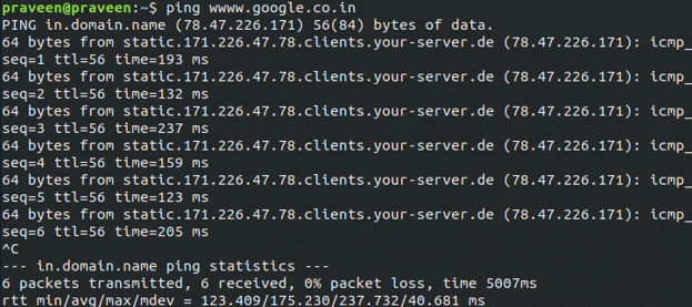 IP Command in Linux ping