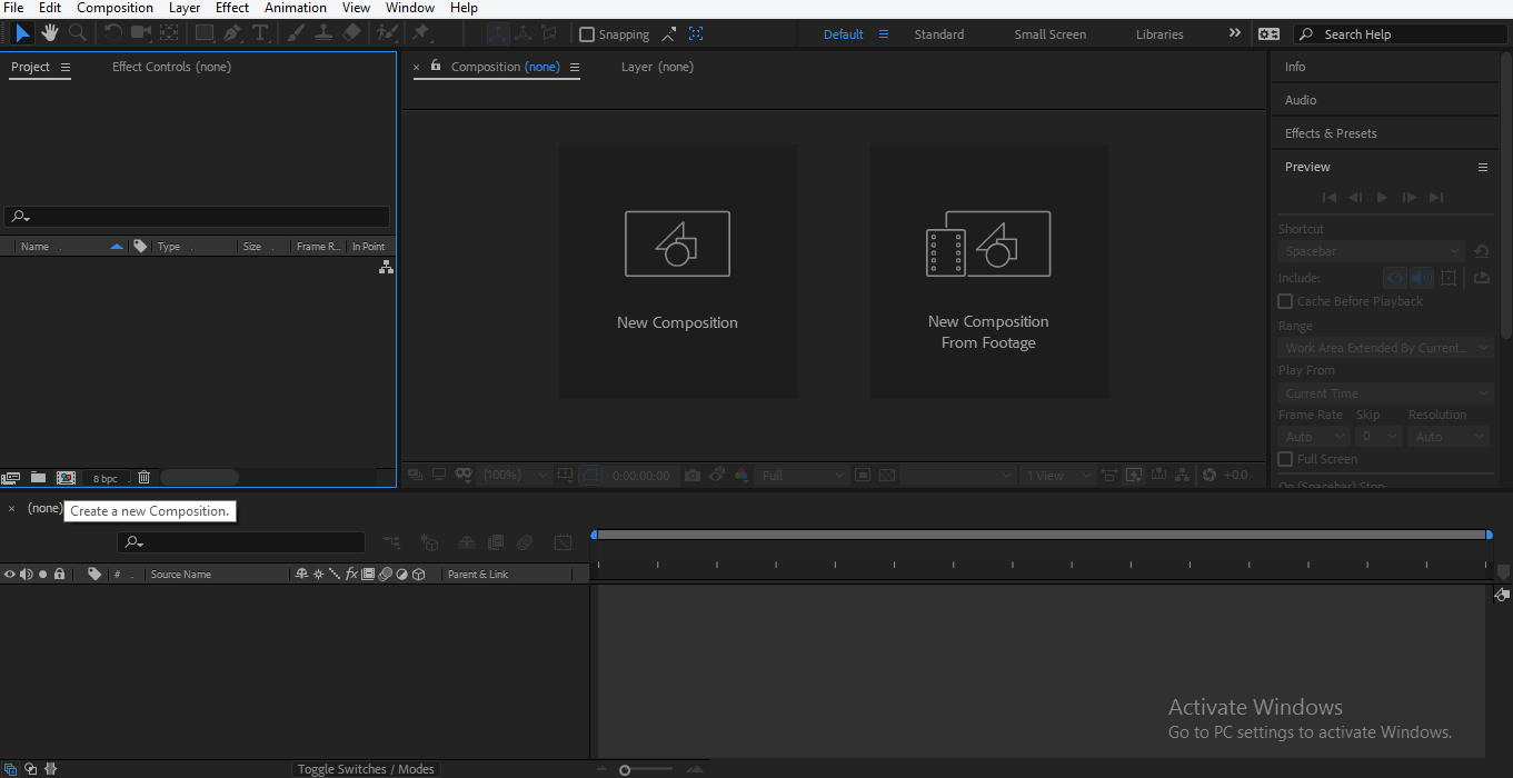 Esportazione in After Effects 3 Nuova composizione