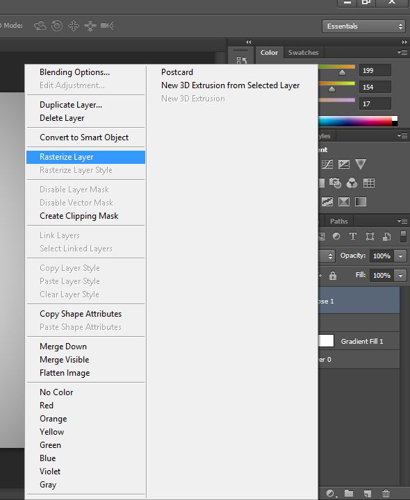 Make Logo in Photoshop - Rasterize Option