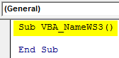 VBA Name Worksheet Example 3-1