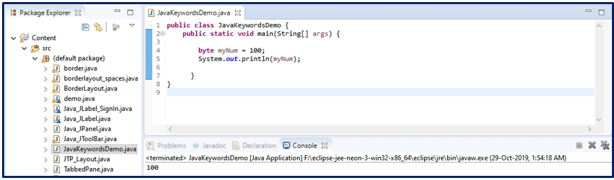 Byte Java Keywords