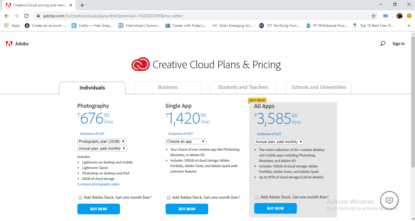 adobe creative cloud login pricing