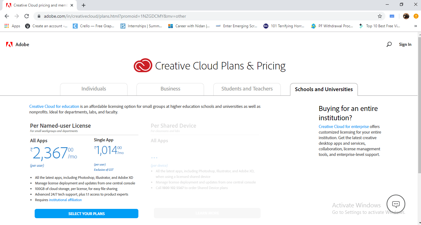 adobe creative cloud student price