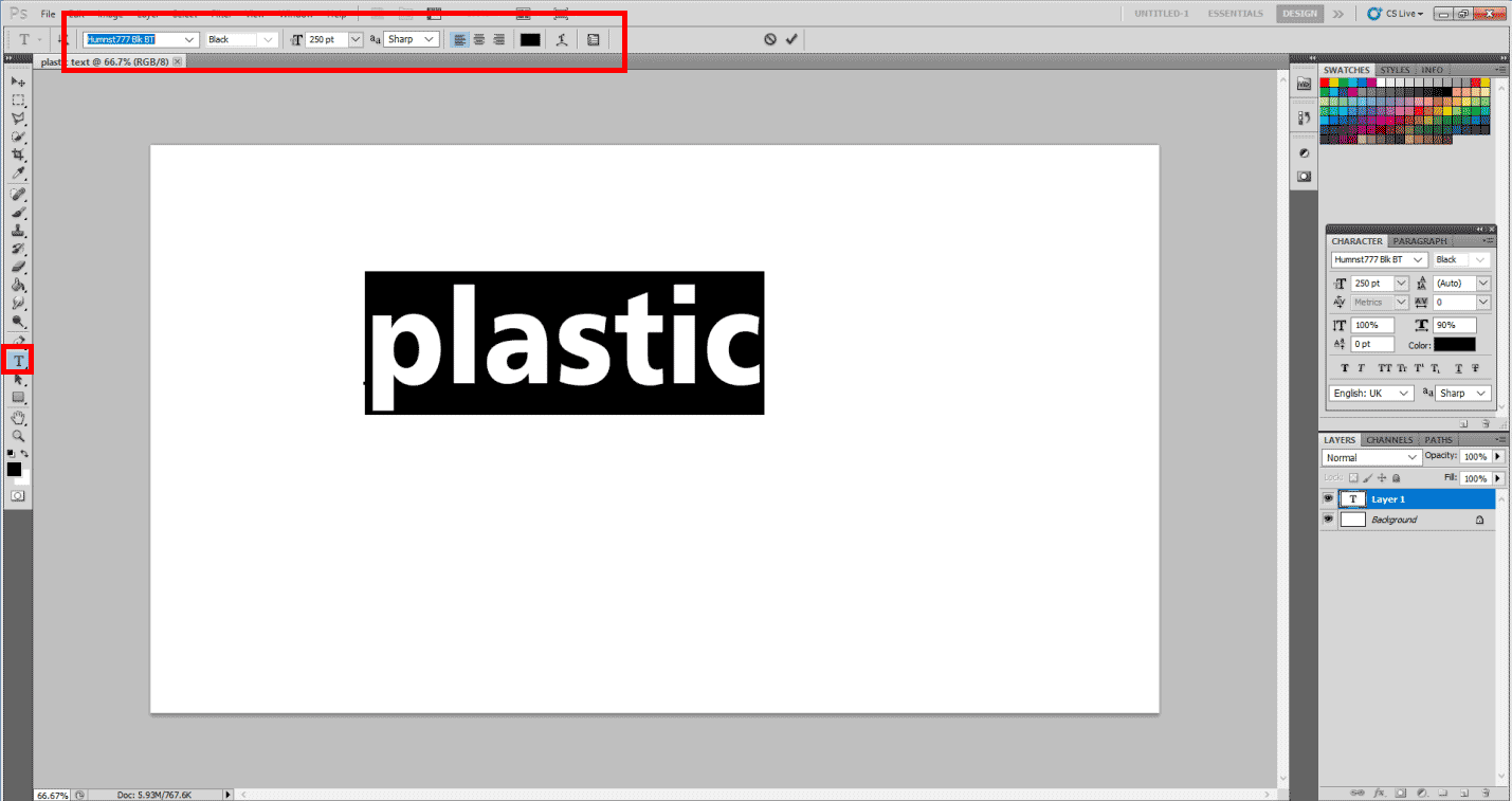 type tool (Plastic Effect in Photoshop)