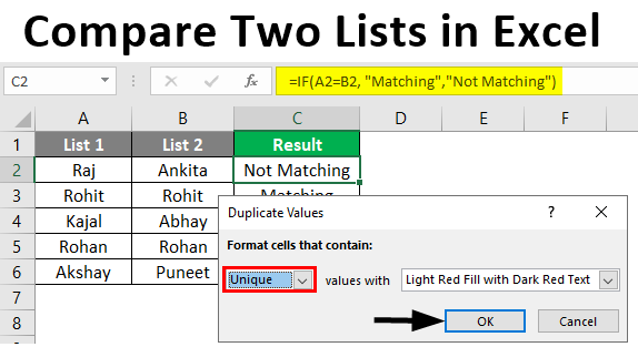 compare two columns in excel for match