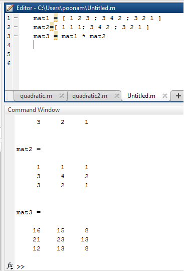 Matrix Multiplication in Matlab eg1