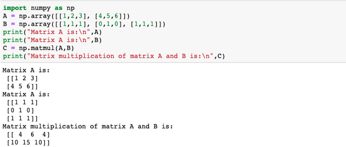 Matrix multiplication in numpy