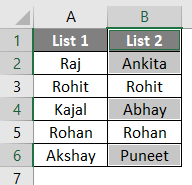 Compare two lists in excel 2-5
