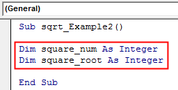 VBA Square Root Example 2-2