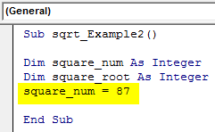 VBA Square Root Example 2-3