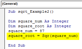 VBA Square Root Example 2-4