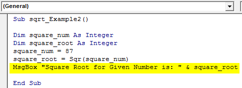 VBA Square Root Example 2-5