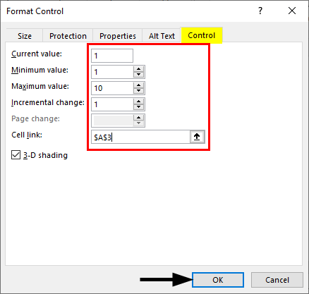 how to link spin button excel