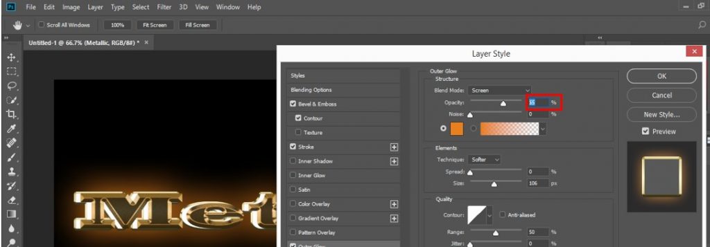 Metallic photoshop effect make